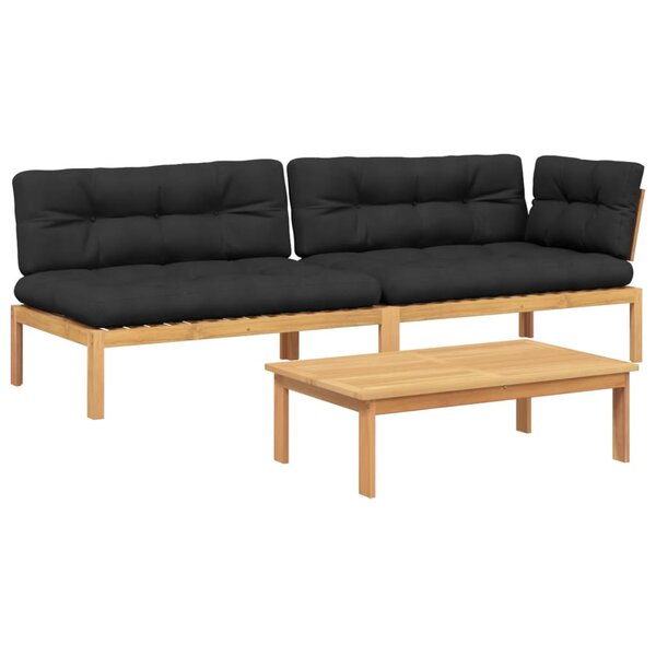 vidaXL Salon palette de jardin avec coussins 3Pièces bois d'acacia massif