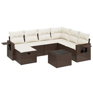 vidaXL Salon de jardin 8 Pièces avec coussins marron résine tressée