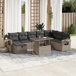 vidaXL Salon de jardin 9 Pièces avec coussins gris clair résine tressée