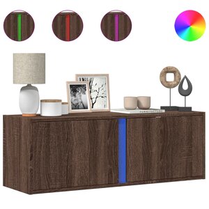 vidaXL Meuble TV mural avec lumières LED chêne marron 100x31x35 cm