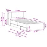 vidaXL Cadre de lit avec rangement Sonoma gris 75 x 190 cm