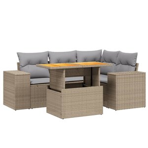 vidaXL Salon de jardin avec coussins 5 Pièces beige résine tressée
