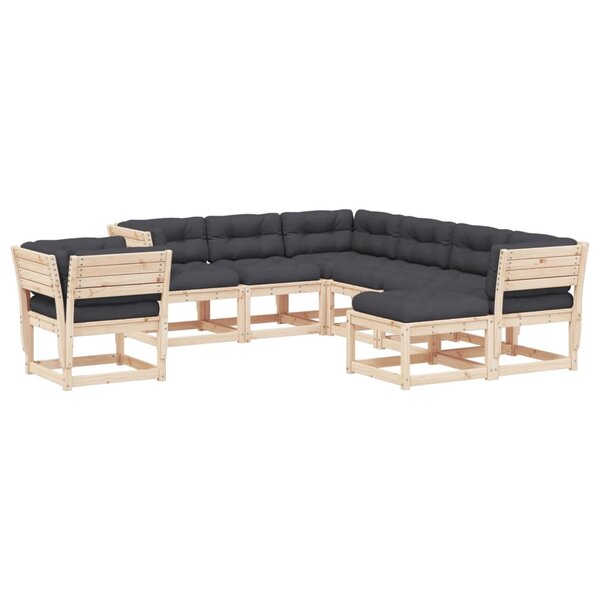 vidaXL Salon de jardin 8 Pièces avec coussins Bois de pin massif