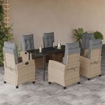 vidaXL Ensemble à manger de jardin coussins 7 Pièces mélange beige rotin