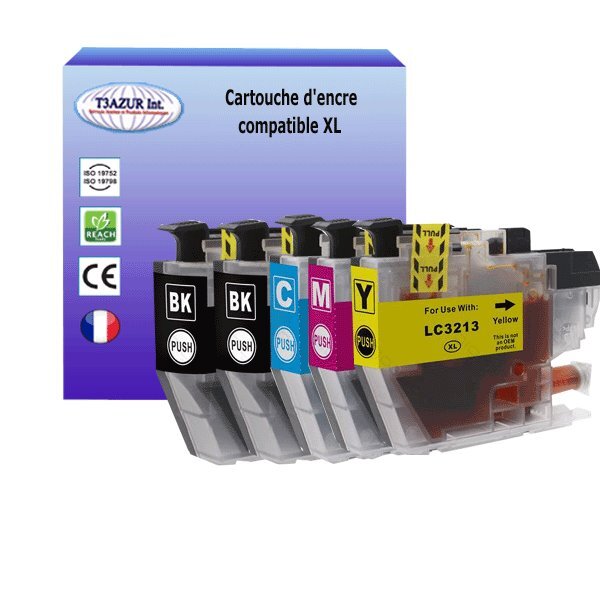 T3AZUR Lot de 5 Cartouches compatibles avec Brother LC3213 XL pour Brother MFC-J491DW  MFC-J497DW  MFC-J890DW  MFC-J895DW