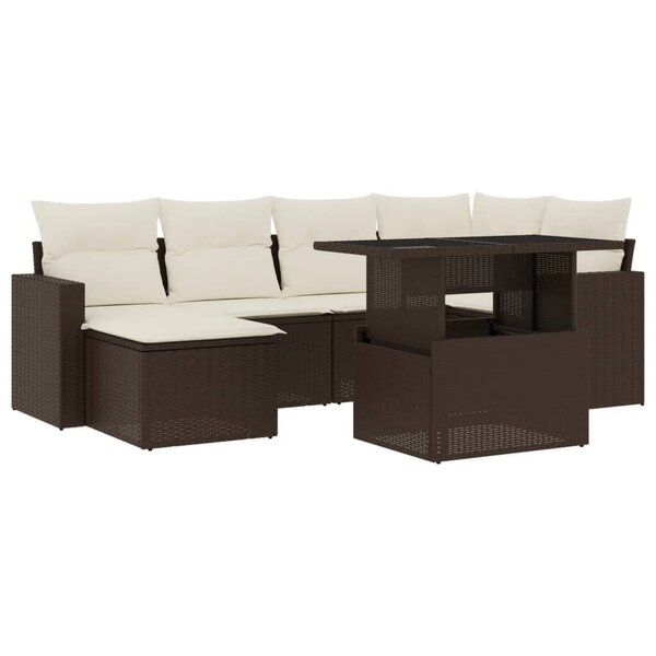 vidaXL Salon de jardin avec coussins 7 Pièces marron résine tressée
