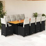 vidaXL Ensemble de bistro de jardin 11 Pièces coussins noir poly rotin