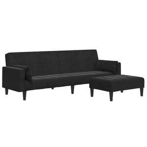 vidaXL Canapé-lit à 2 places avec repose-pied noir velours