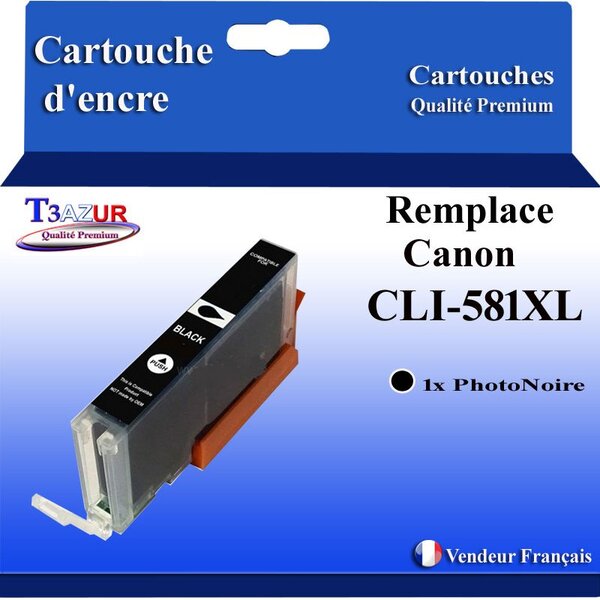 T3AZUR - Cartouche compatible avec Canon CLI581XL CLI-581 XL pour Canon Pixma TS8100 TS8150 TS8151 TS8152 TS8200 TS8240 TS8241TS8250 Photo Noire