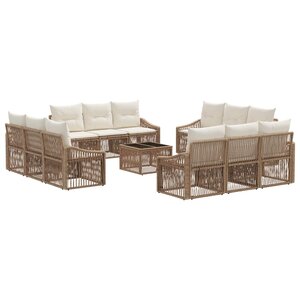 vidaXL Ensemble de canapé de jardin 13 Pièces Beige polyrotin