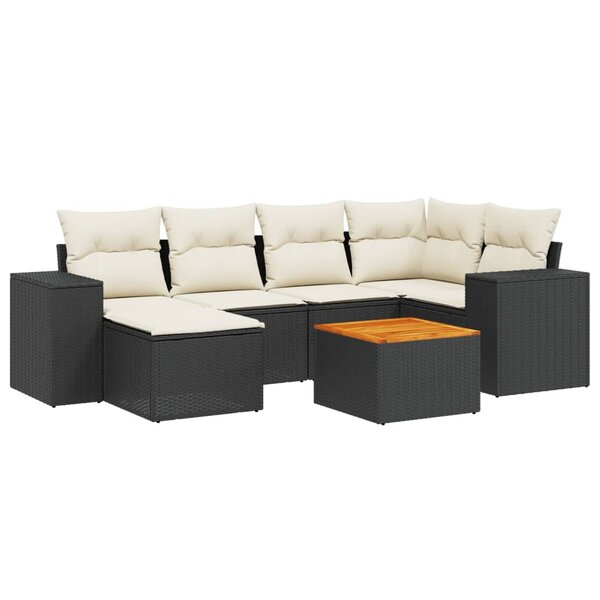 vidaXL Salon de jardin 7 Pièces avec coussins noir résine tressée