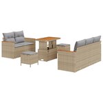 Ensemble de Canapé de Jardin 8 pièces avec Coussins Beige Poly Rattan Acacia