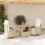 vidaXL Ensemble à manger de jardin et coussins 3 Pièces Beige poly rotin