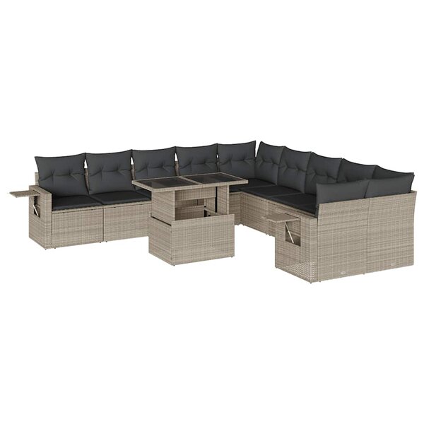vidaXL Salon de jardin 11 Pièces avec coussins gris clair résine tressée