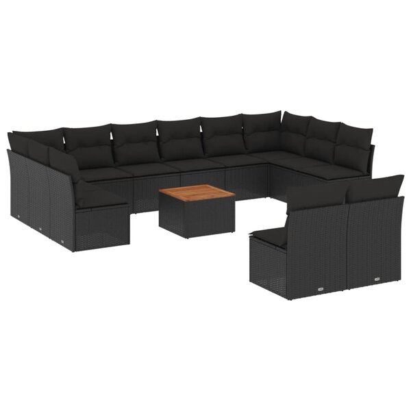 vidaXL Salon de jardin avec coussins 13 Pièces noir résine tressée