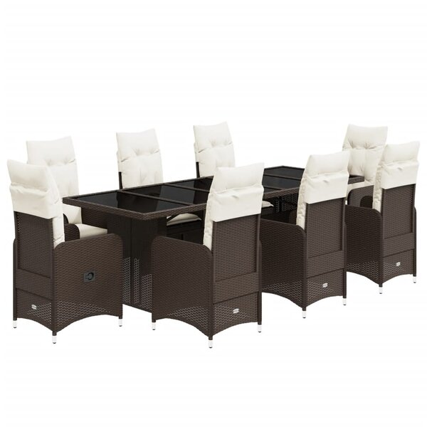 vidaXL Ensemble de bistro de jardin 9 Pièces coussins marron poly rotin