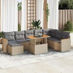 vidaXL Salon de jardin avec coussins 9 Pièces beige résine tressée acacia