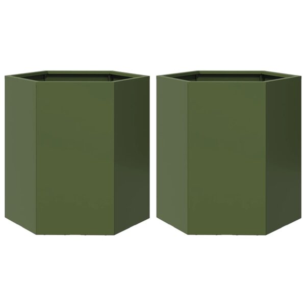 vidaXL Jardinières 2 Pièces vert olive hexagone 46x40x45 cm acier