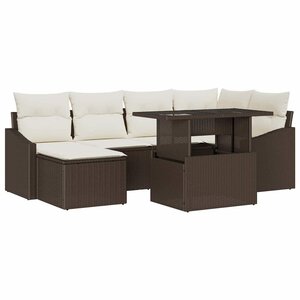 vidaXL Ensemble de canapé de jardin avec coussin 7 Pièces Marron et Crème