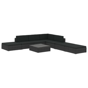 vidaXL Salon de jardin 8 Pièces avec coussins Résine tressée Noir