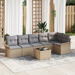 vidaXL Ensemble de canapé de jardin 7 pièces avec coussins Noirs en Rotin Synthétique