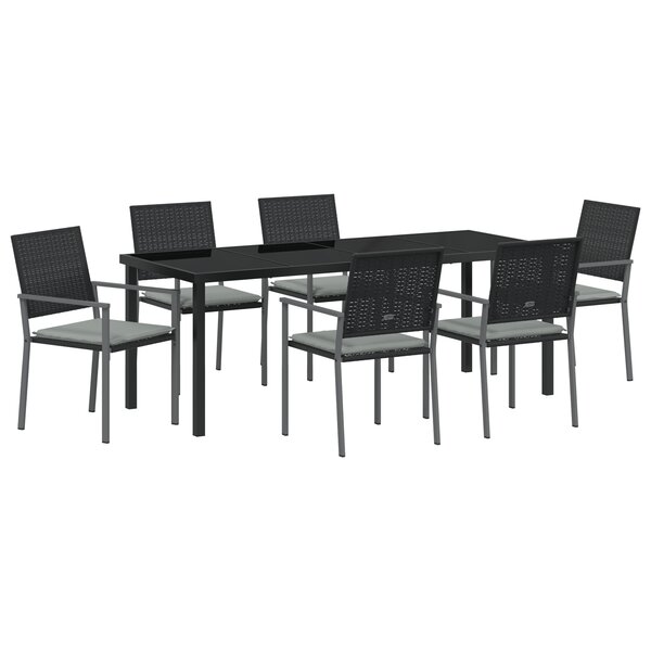 vidaXL Ensemble de salle à manger de jardin 7 pièces avec coussins en poly rotin noir