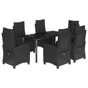 vidaXL Ensemble à manger de jardin coussins 7Pièces Noir Résine tressée