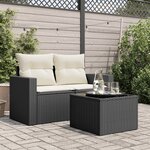 vidaXL Table de jardin avec plateau en verre noir 55 x 55 x 37 cm en résine tressée
