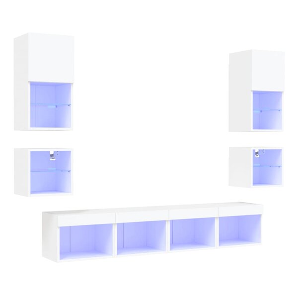 vidaXL Unités murales TV avec LED 8 Pièces blanc bois d'ingénierie