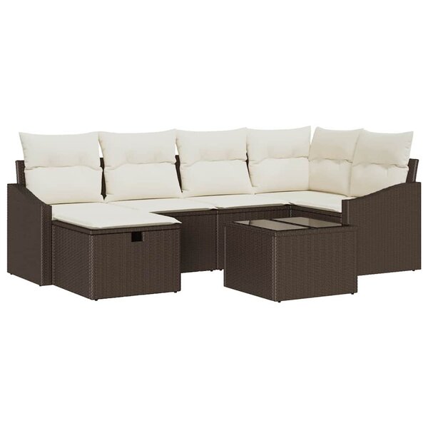 vidaXL Ensemble de canapé de jardin avec coussin 7 Pièces Marron  Crème