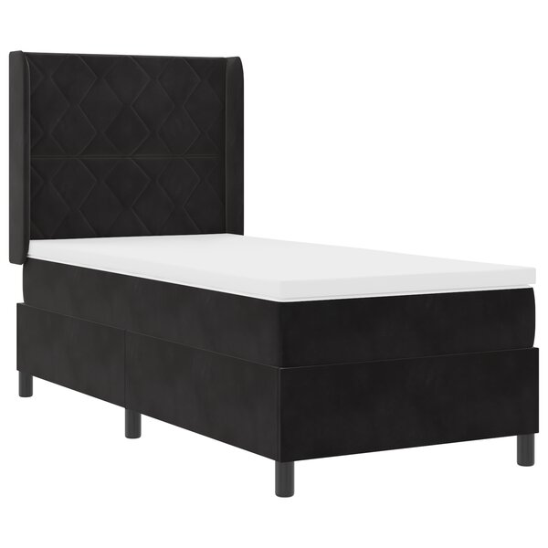 Lit à ressort avec matelas vidaXL Noir 100x200 cm Velours
