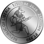 Monnaie ANUBIS 1/500 Oz Platine 25$ Liberia 2026 (PRÉCOMMANDE)