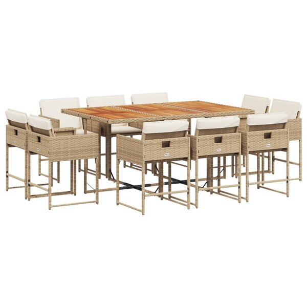 vidaXL Ensemble à manger de jardin et coussins 11 Pièces beige poly rotin