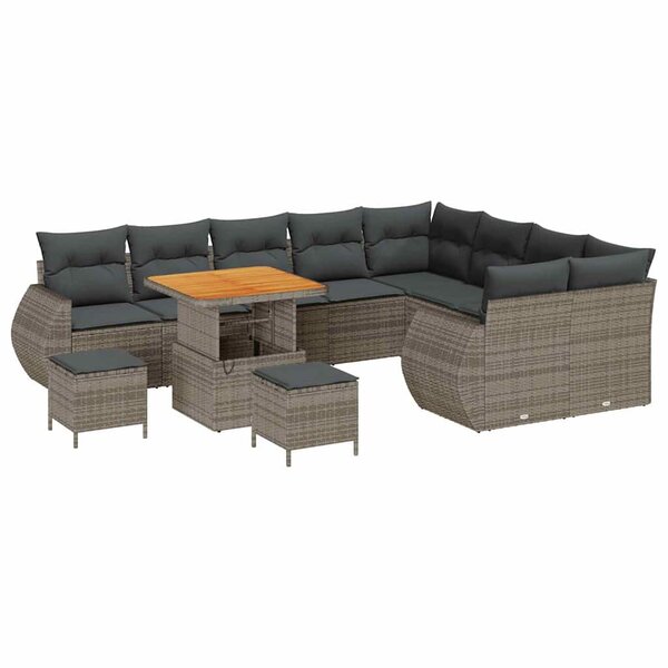 vidaXL Ensemble de canapé de jardin 12 Pièces Gris Poly Rattan