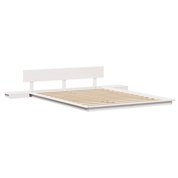 vidaXL Cadre de lit au sol avec tables de nuit blanc 140x200cm en bois massif