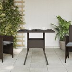 vidaXL Table de jardin avec dessus en verre marron résine tressée