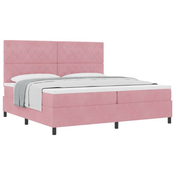 vidaXL Lit à ressorts avec matelas Rose 200 x 200 cm tissu