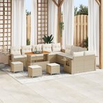 Ensemble de Canapé de Jardin Modular 14 Pièces avec Coussins Beige Rattan Poly Acacia