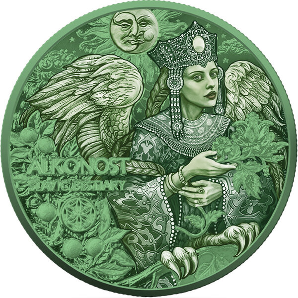 Monnaie ALKONOST SPACE GREEN Slavic Bestiary 2 Oz Argent 1000 Francs Cameroon 2026 (PRÉCOMMANDE)