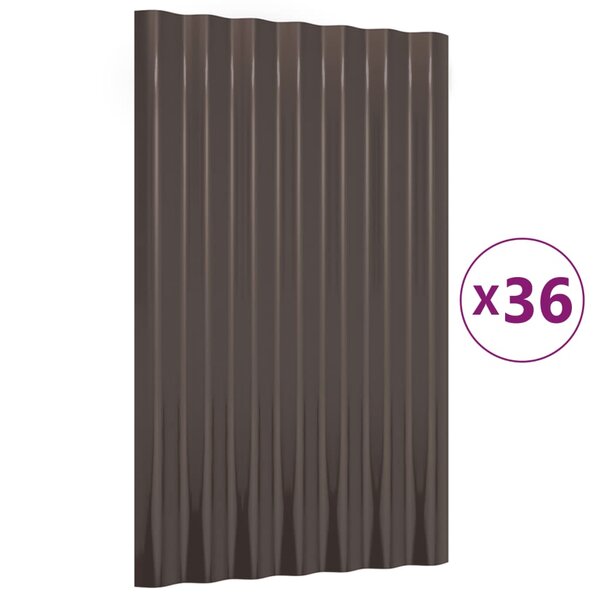 vidaXL Panneaux de toit 36 Pièces Acier enduit de poudre Marron 60x36 cm
