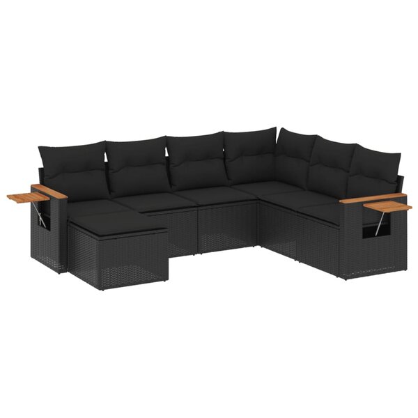 vidaXL Salon de jardin 7 Pièces avec coussins noir résine tressée