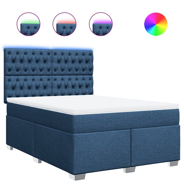 vidaXL Sommier à lattes de lit avec matelas Bleu 140x200 cm Tissu
