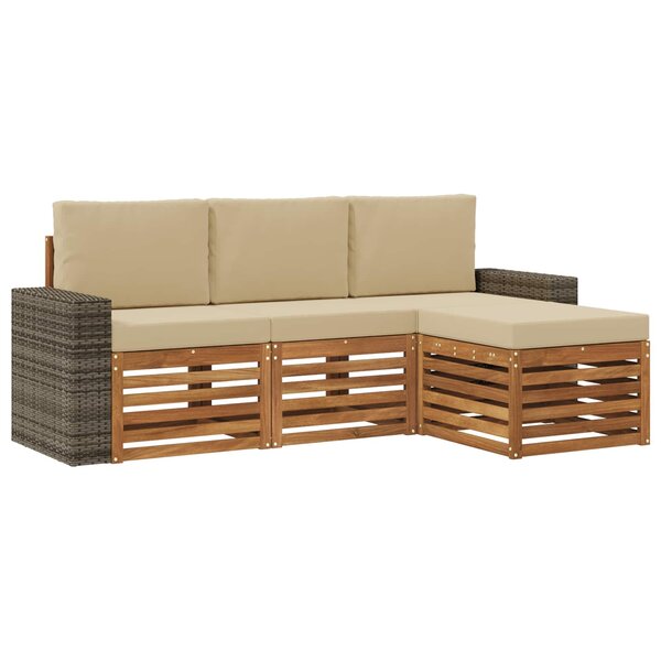 vidaXL Ensemble de canapés d'extérieur 4 pc Naturel et Beige