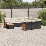 vidaXL Salon de jardin 11 Pièces avec coussins noir résine tressée