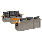 vidaXL Salon de jardin avec coussins 7 Pièces gris résine tressée