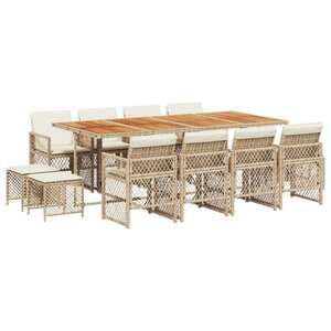 vidaXL Ensemble à manger de jardin et coussins 13 Pièces beige