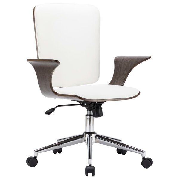 vidaXL Chaise pivotante de bureau Blanc Similicuir et bois courbé