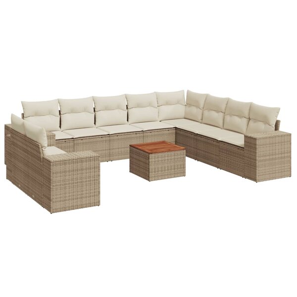 vidaXL Salon de jardin 11 Pièces avec coussins beige résine tressée
