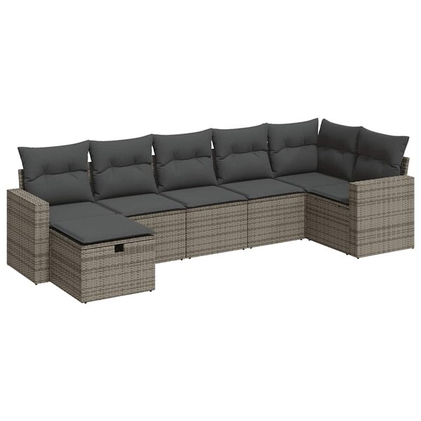 vidaXL Salon de jardin avec coussins 7 Pièces gris résine tressée