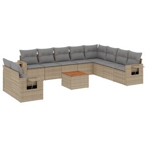 vidaXL Salon de jardin et coussins 11 Pièces mélange beige résine tressée
